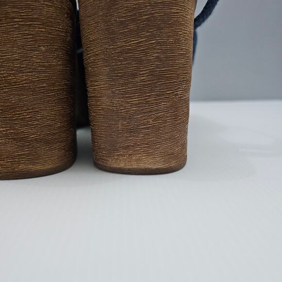 Jeffrey Campbell On Deck Sandal Womens 10 Navy Blue Wood Wedge Platform Heel - Picture 9 of 13